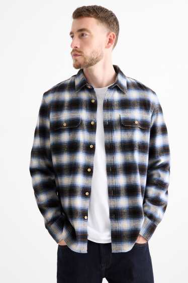 Herren - Flanellhemd - Regular Fit - Kent - kariert - braun / blau