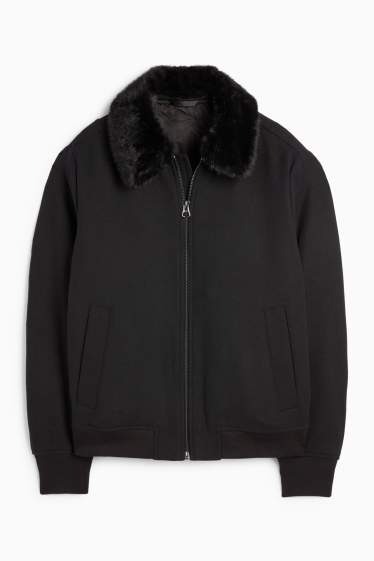Uomo - Giacca con riporto di ecopelliccia - nero