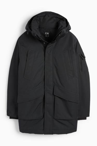 Men - Parka with hood - lined - water-repellent - black