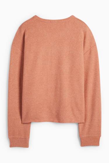 Donna - Felpa - a coste - arancione-rosso