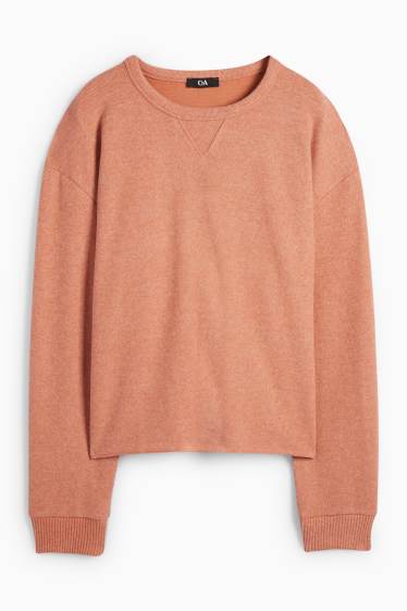 Donna - Felpa - a coste - arancione-rosso