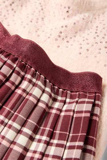 Děti - dívky - Souprava - svetr, sukně a punčochové kalhoty - 3dílná - růžová