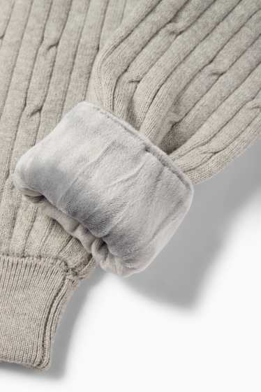 Copii - Fete - Pantaloni de trening din tricot termoizolanți - cu torsade - gri deschis melanj