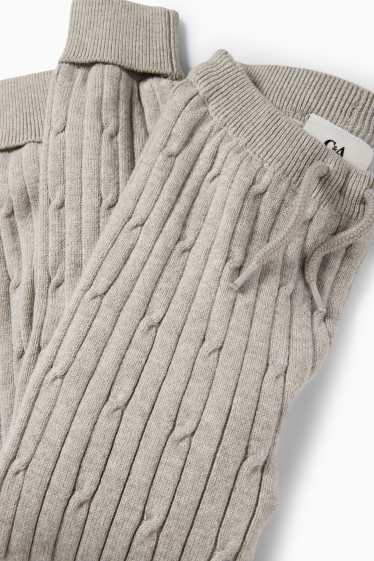 Copii - Fete - Pantaloni de trening din tricot termoizolanți - cu torsade - gri deschis melanj