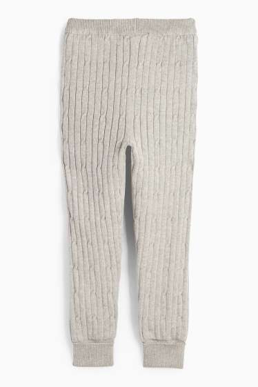 Copii - Fete - Pantaloni de trening din tricot termoizolanți - cu torsade - gri deschis melanj