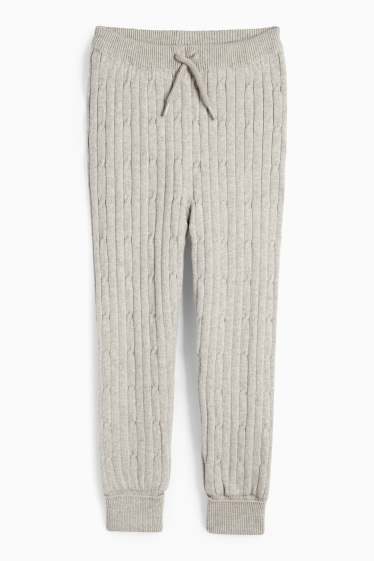 Copii - Fete - Pantaloni de trening din tricot termoizolanți - cu torsade - gri deschis melanj