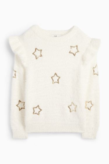 Children Girls - Star - jumper - cremewhite