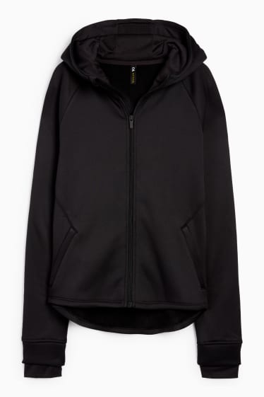Dames - Vest van sweatstof met capuchon - zwart