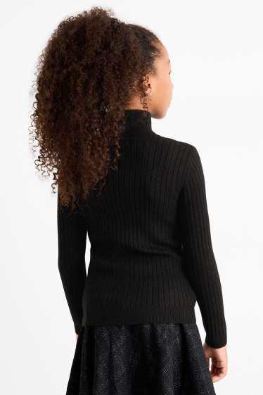 Kinder Mädchen - Rollkragenpullover - gerippt - schwarz