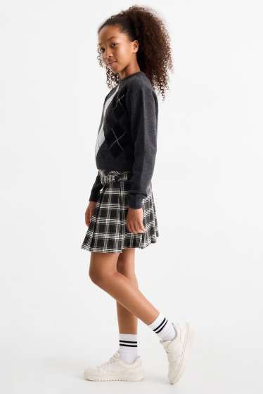 Children Girls - Skirt - check - black / white
