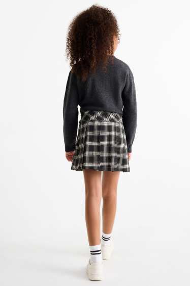 Children Girls - Skirt - check - black / white