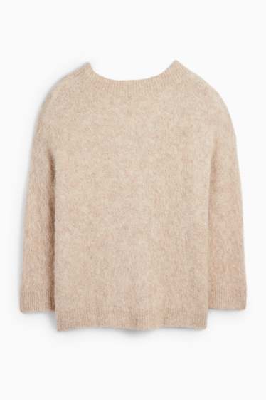 Dames - Trui met V-hals - mix van alpacawol - beige