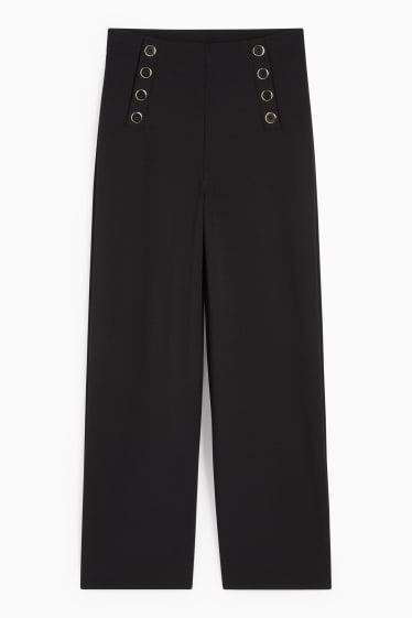 Dámské - Žerzejové kalhoty - mid waist - wide leg - černá