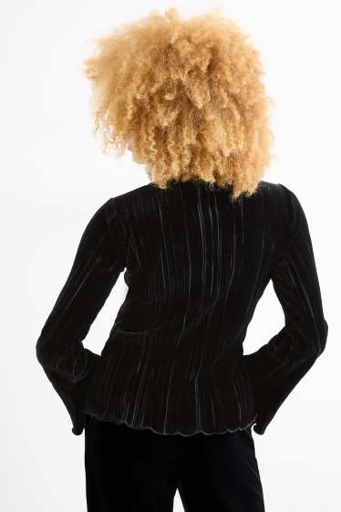 Women - Velvet long sleeve top - regular fit - ribbed - black