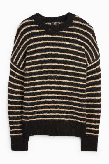 Dámské - Svetr - pruhovaný - černá/béžová