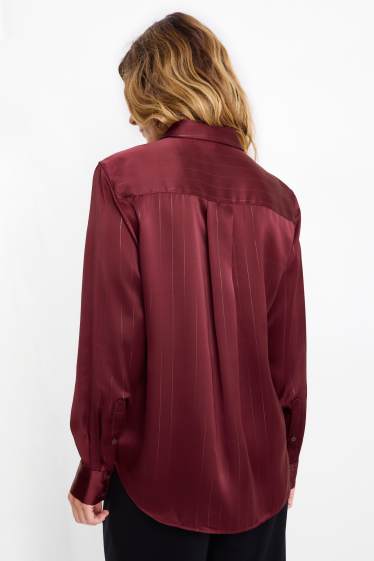 Damen - Satin-Bluse - Nadelstreifen - bordeaux