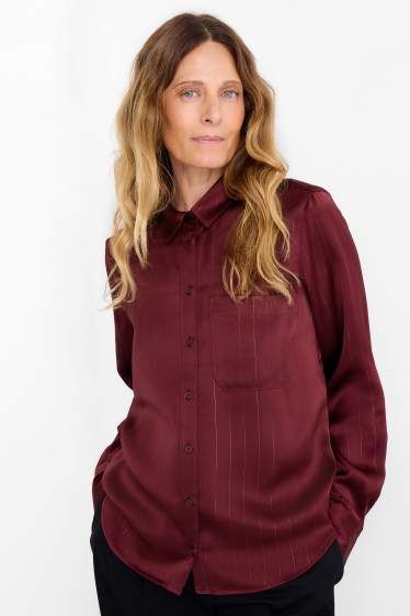 Damen - Satin-Bluse - Nadelstreifen - bordeaux
