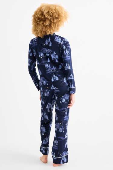 Damen - Pyjama - gemustert - dunkelblau