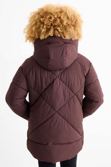 Dames - Jas met stiksels en capuchon - waterafstotend - rood