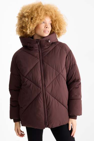 Dames - Jas met stiksels en capuchon - waterafstotend - rood