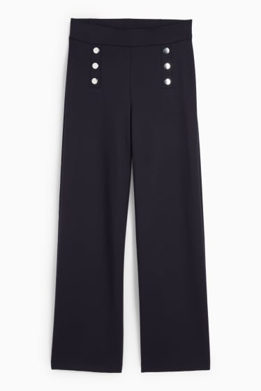 Femei - Pantaloni din jerseu - talie înaltă - wide leg - albastru închis