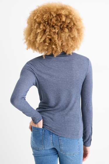 Damen - Basic-Langarmshirt - Regular Fit - gerippt - blau