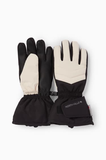 Niñas - Guantes de esquí - impermeables - negro / beis