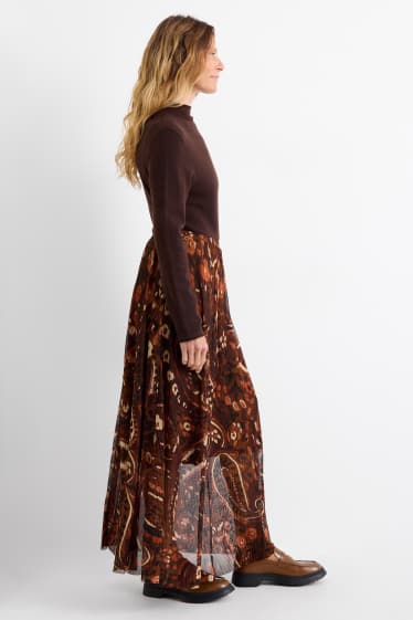 Mujer - Falda de malla - estampada - marrón