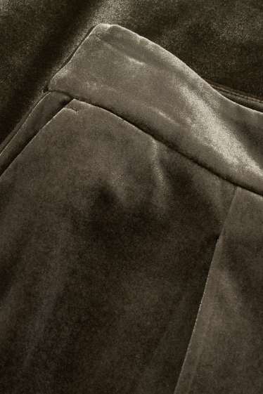 Dámské - Business sametové kalhoty - mid waist - wide leg - zelená
