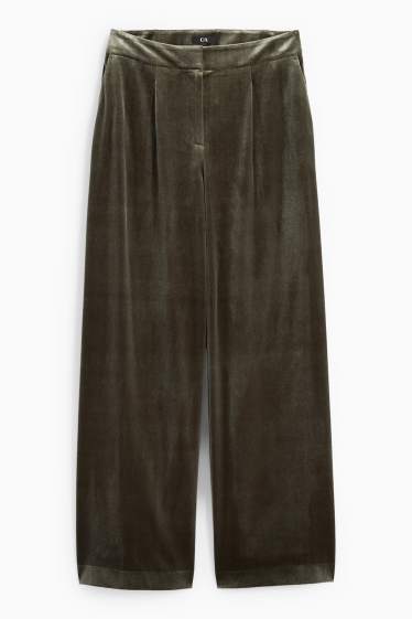 Dámské - Business sametové kalhoty - mid waist - wide leg - zelená