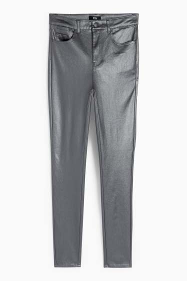 Damen - Stoffhose - High Waist - Skinny Fit - grau