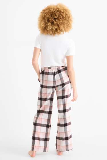 Femmes - Bas de pyjama en flanelle - à carreaux - rose