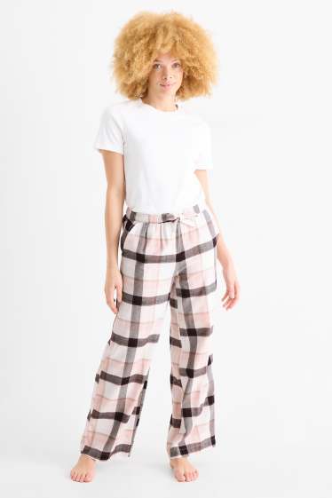 Femmes - Bas de pyjama en flanelle - à carreaux - rose