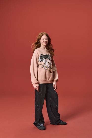 Kinderen: meisjes - Wide leg jeans - jeansdonkergrijs