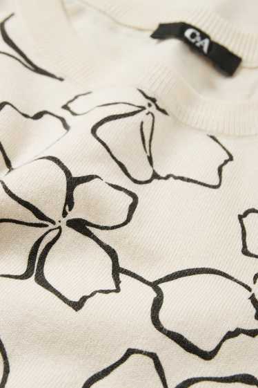 Damen - Pullover - geblümt - schwarz / beige