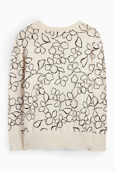 Damen - Pullover - geblümt - schwarz / beige