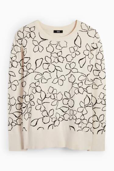 Damen - Pullover - geblümt - schwarz / beige