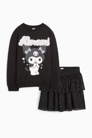 Copii - Fete - Kuromi - set - bluză de molton și fustă - 2 piese - negru