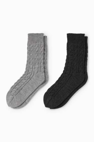 Damen - Multipack 2er - Socken - Zopfmuster - hellgrau