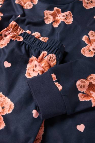 Kinderen: meisjes - Teddybeer - pyjama - 2-delig - donkerblauw