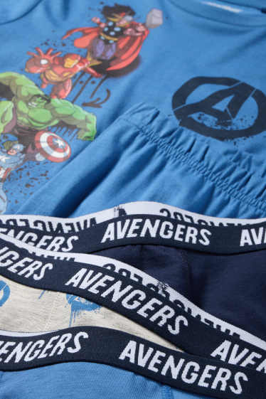 Děti - chlapci - Avengers - souprava - pyžamo a 3x boxerky - 5 dílů - modrá/tmavomodrá