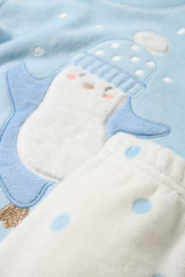 Unisexe - Pingouin - pyjama d’hiver - 2 pièces - bleu clair