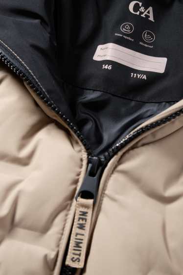 Kinderen: jongens - Jas met stiksels met capuchon - waterafstotend - beige