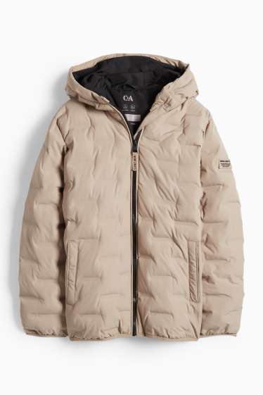 Kinderen: jongens - Jas met stiksels met capuchon - waterafstotend - beige