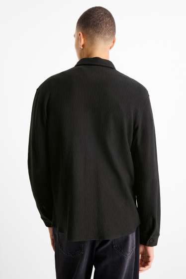 Pánské - Košile - relaxed fit - kent - žebrovaná - černá