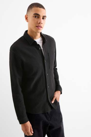 Pánské - Košile - relaxed fit - kent - žebrovaná - černá