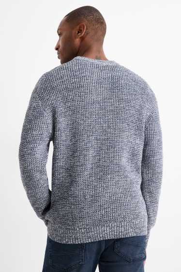 Men - Jumper - textured - dark blue-melange
