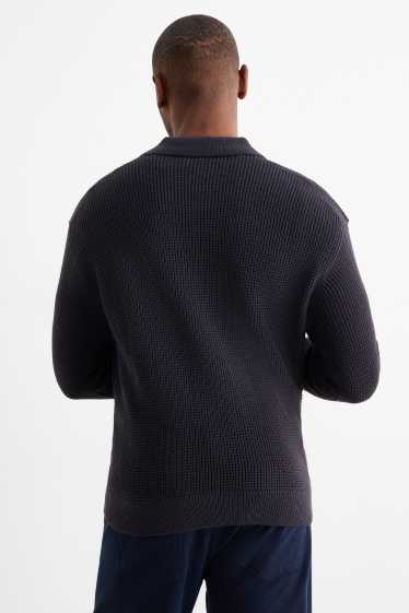 Men - Jumper - textured - dark blue