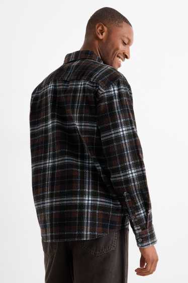 Men - Corduroy trousers - loose fit - kent collar - check - black