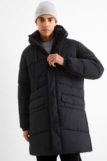 Men - Quilted coat with hood - black